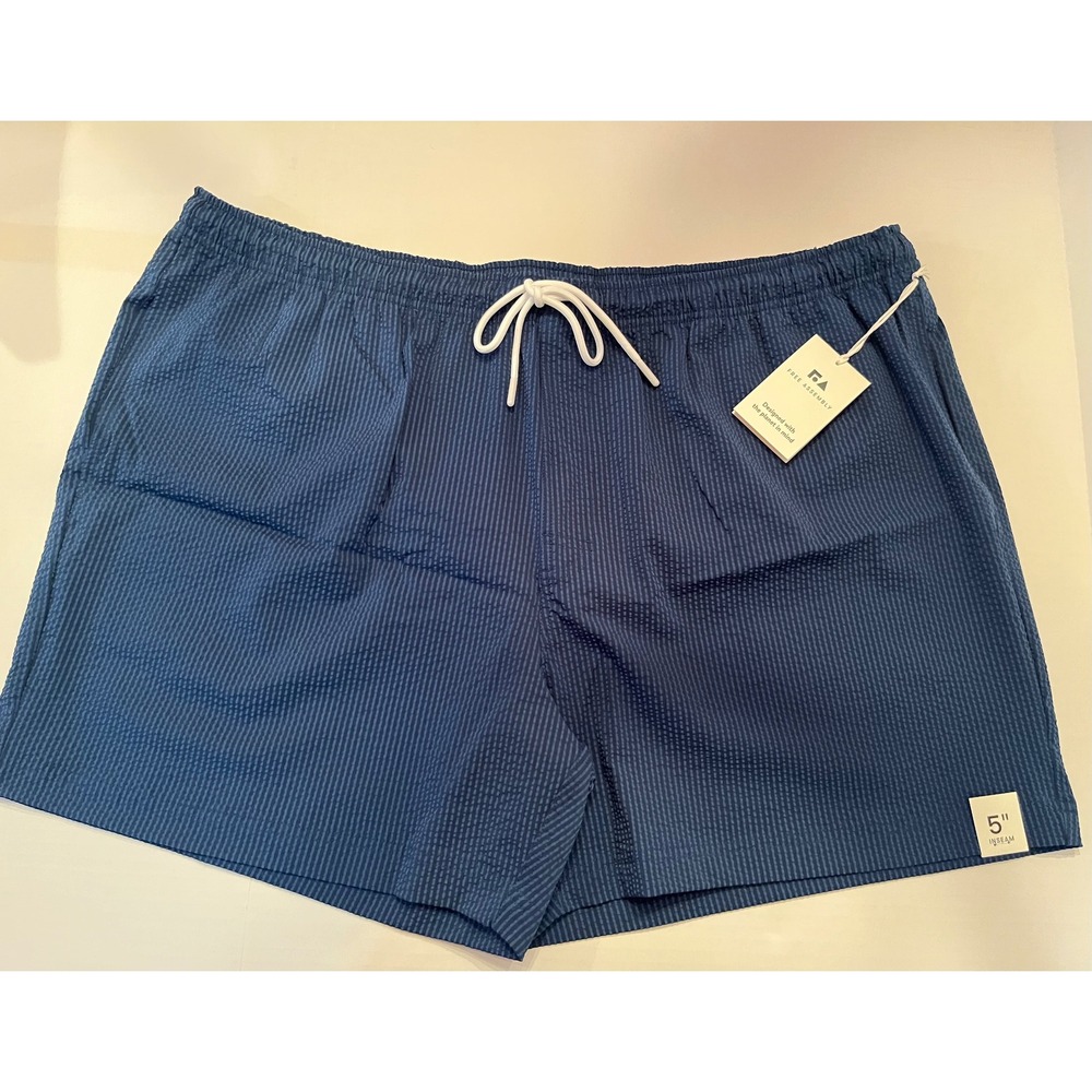 Free Assembly Seersucker Swim Shorts Trunks Blue W/Liner Size‎ 2XL 5" Inseam